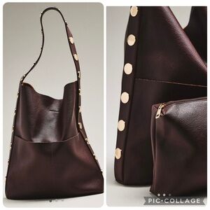 NWT new Anthropologie studded vegan leather north west tote bag + pouch brown